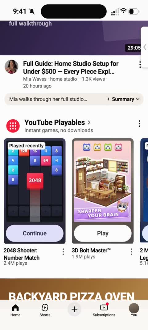 YouTube Playables mini app
