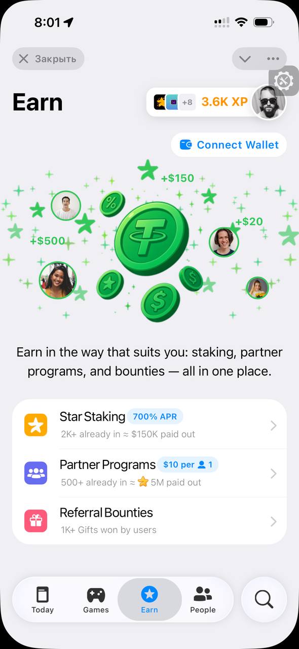 Earn page