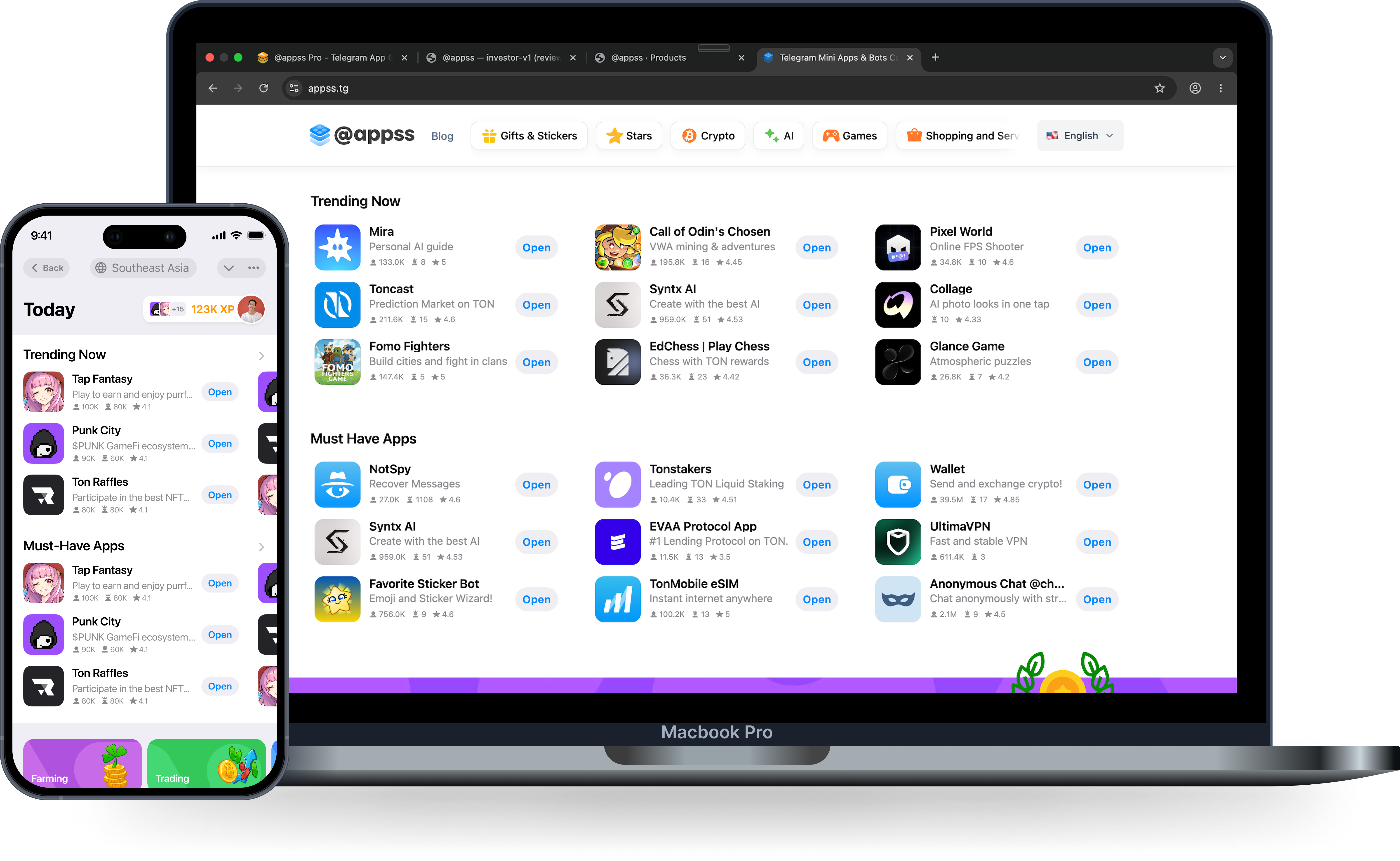 @appss store · MacBook + iPhone